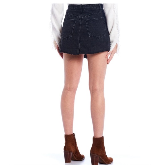 GIANNI BINI Jenn Asymmetrical Black Ocean Breeze Denim Distressed Skirt - Picture 3 of 4